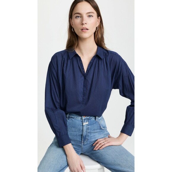 Nili Lotan Miles Tunic Shirt Top Solid Cotton Oversized Blue Formal M 281392 - Picture 1 of 8